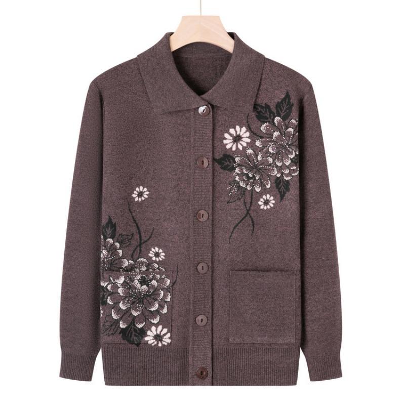Middle-aged Spring and Autumn Clothes Cardigan Sweater Female Mother Knitted Sweater Jacket Elderly Clothes Grandma Autumn Clothes Loose Top