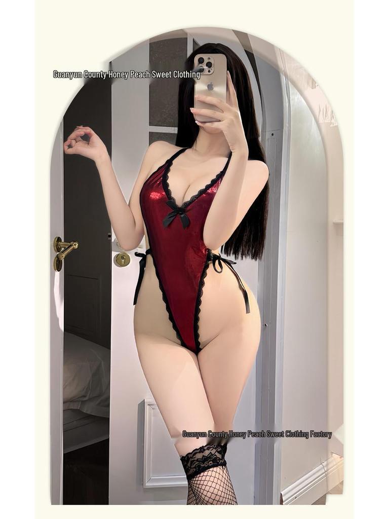 Plus Size Sexy Lace-Up Hot Stamping Bodysuit Nightwear