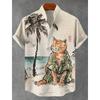 Men's Sunflower Cat All Over Art Print Shirts 3D Anime Hawaiian Shirt Men Women Short Sleeve Lapel Blouse Oversized Y2k Top