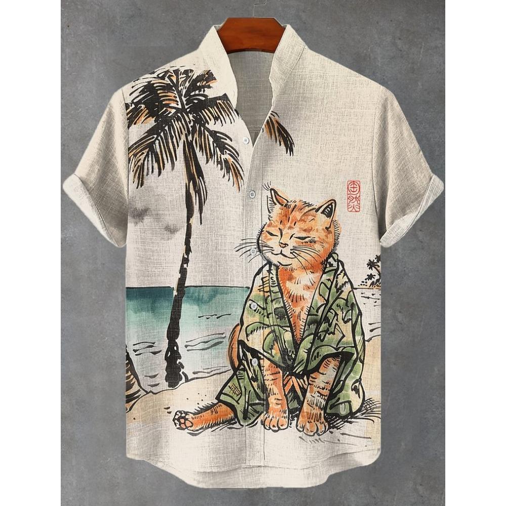 Men's Sunflower Cat All Over Art Print Shirts 3D Anime Hawaiian Shirt Men Women Short Sleeve Lapel Blouse Oversized Y2k Top