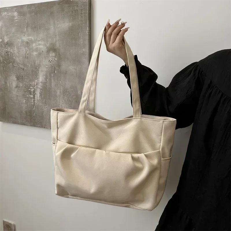 New feminine fashion canvas bag for university students travel bag large capacity versatile solid color shoulder bag