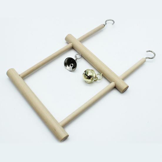 Pet Bird Parrot Wood Bell Stand Holder Hanging Swing Cage Molar Play Chew Toy