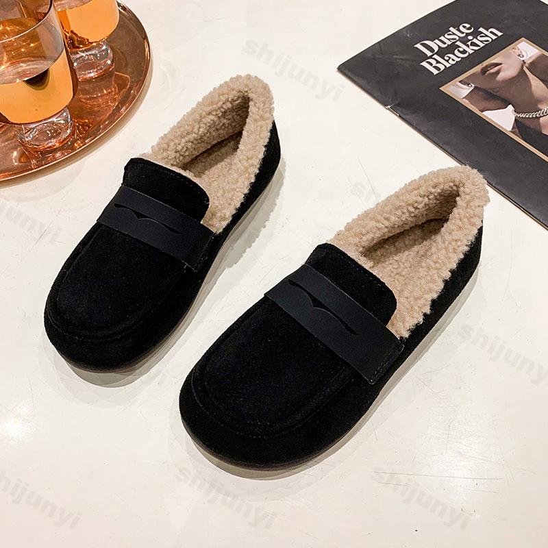 Winter Women's Soft Fur Lining Suede Casual Shoes Ladies House Warm Indoor Outdoor Cotton Shoes Non-slip Fashion Loafers Flats