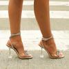 Water Diamond Shoes High-heeled Sandals Women's Plus-size Square-toed Fashion Slippers