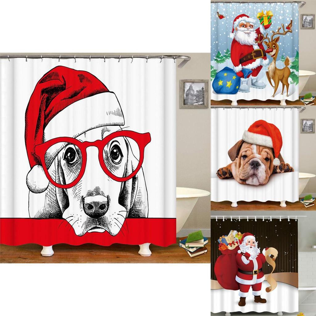 Christmas Shower Curtain With Hooks Durable Waterproof Bathroom Decor Santa Claus