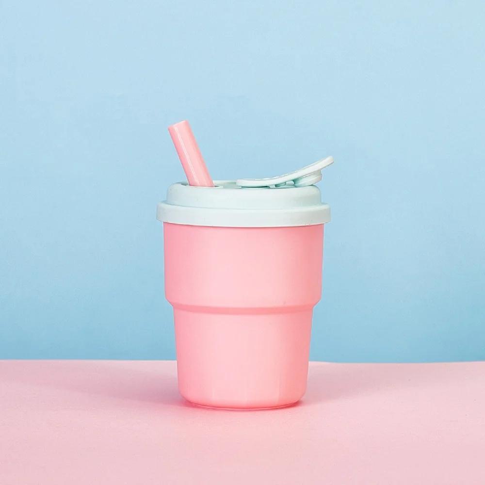 380ML Plastic Cup Silicone Water Cup Portable Cute Straw Sports Water Bottle Children's Birthday Gift