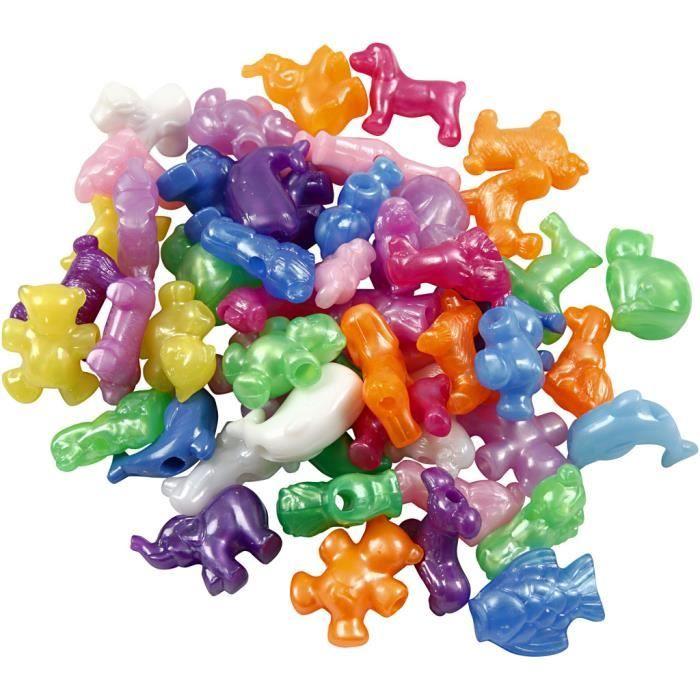 Assortiment de perles en plastique dans une variété de couleurs et formes et avec finition brillante. Réf 618230