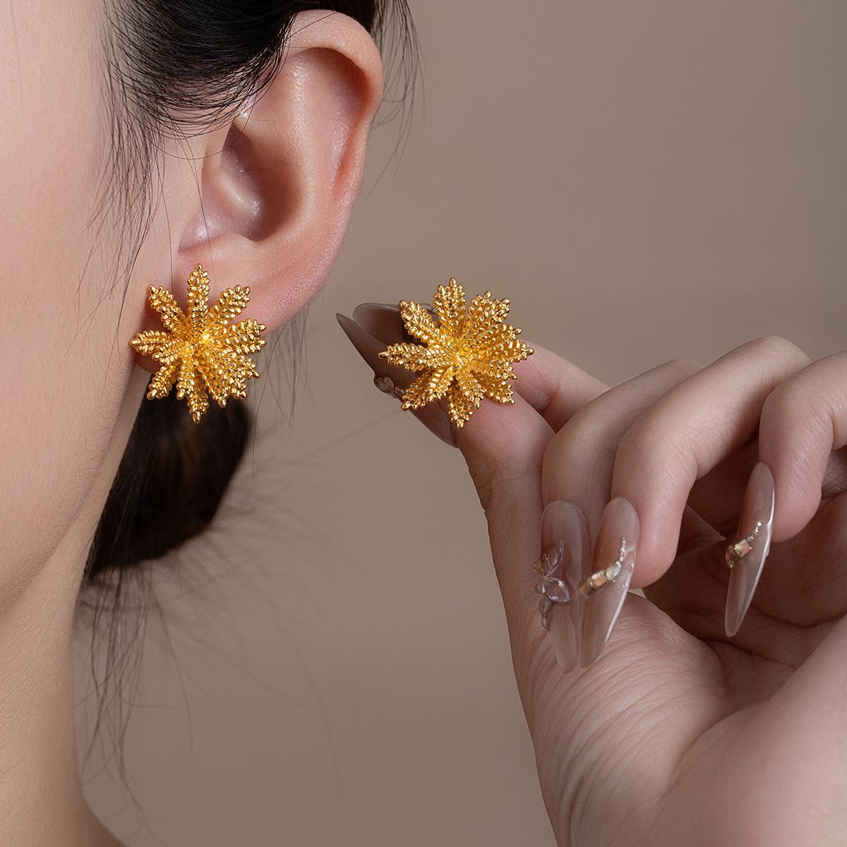 Silver Needle French Luxury Wheat Ear Multi-layer Stud Earrings for Women