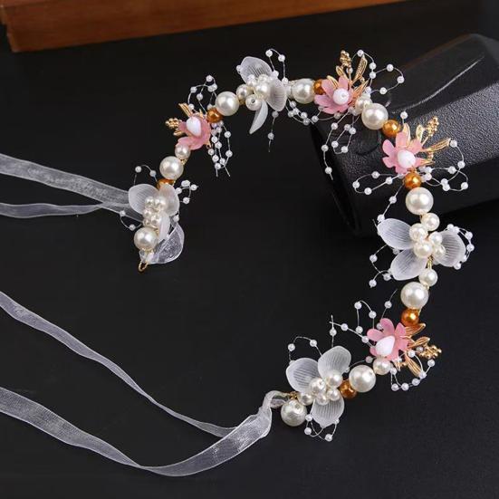 Fairy Girl Headband Bright Color Imitation Pearls Flower Decor Princess Hair Hoop Party Crown Hair