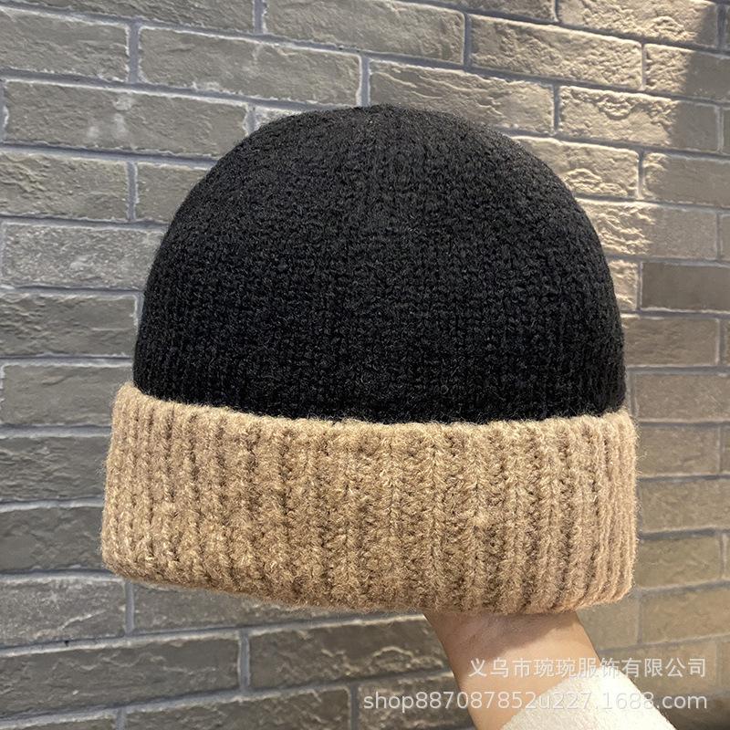 New Color Matching Wool Hat Women's Fashion Autumn and Winter Simple Knitted Hat Versatile Face Small Big Head Circumference Cold Hat