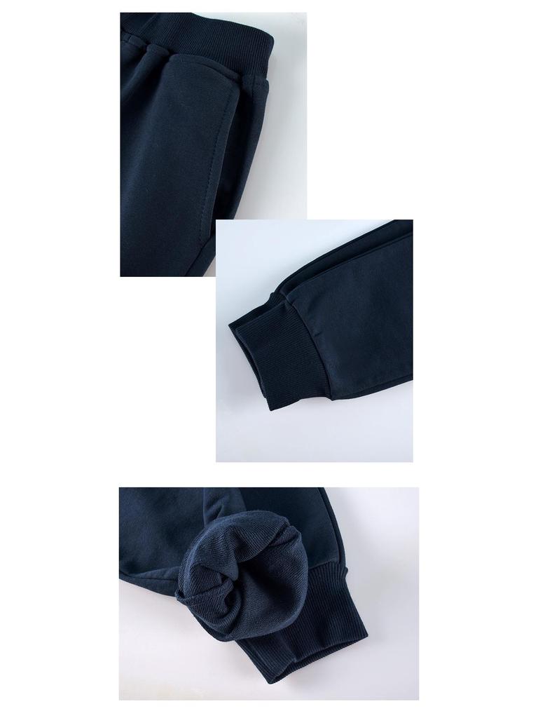 Calças Esportivas Retas com Forro de Fleece Azul Escuro para Meninas do Ensino Fundamental - Uniforme Escolar Primavera/Outono