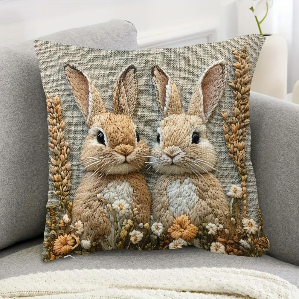 

Piece Pastoral Style Rabbit Print Pillow Cover Zippered Machine Washable Universal for Living Room Bedroom Sofa 45cmx45cm
