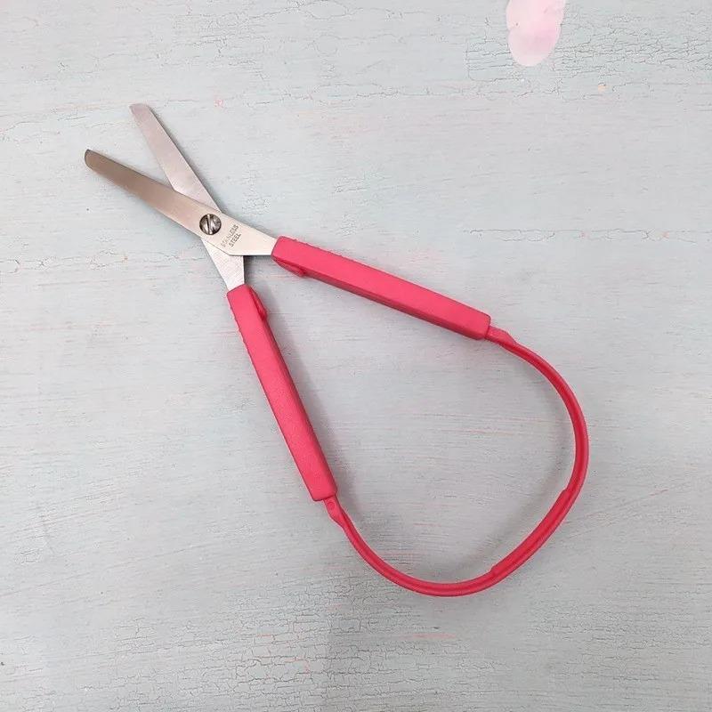 Stainless Steel Kids Safety Scissors - Ring Handle Student Scissors with Elastic, Child-Friendly DIY Paper-Cutting Tool