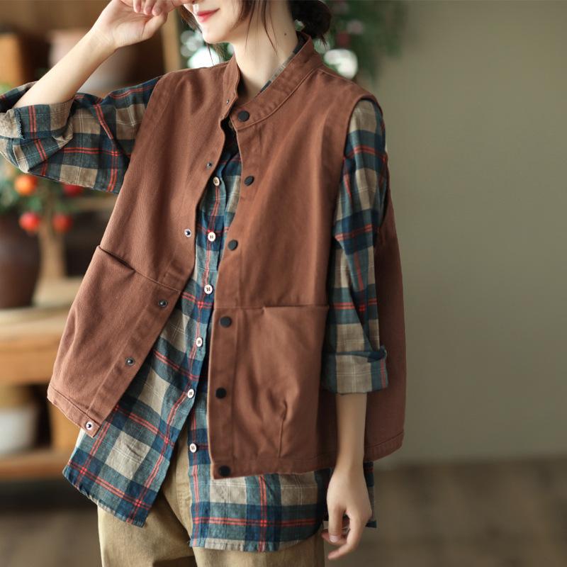 

Осенний винтажный твиловый жилет свободный короткий кардиган без рукавов с жилетом для женщин пальто 2XL