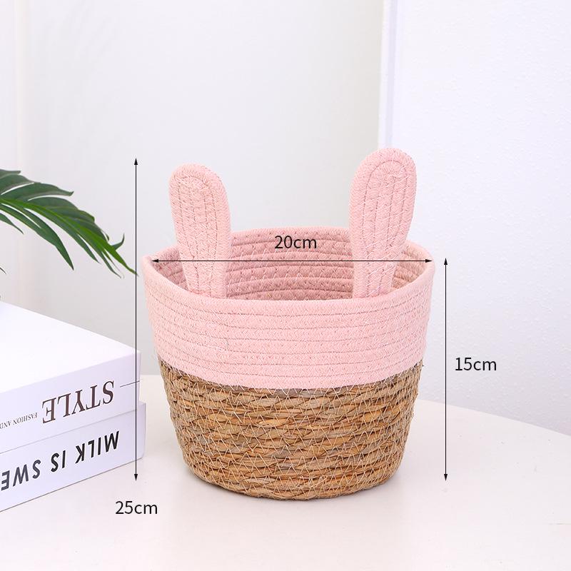 

Hand-Woven Cartoon Rabbit Desktop Organizer and Storage Basket розовый