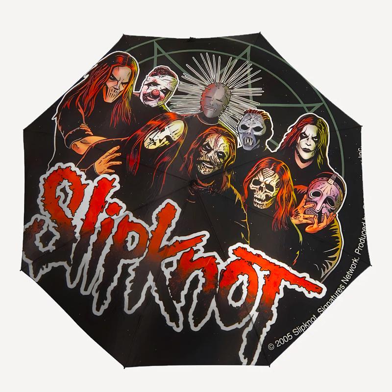 Slipknot, Heavy Metal Automatic Folding Umbrella  Simple Eight Rib Design, Bright Color Pattern, Durable Iron Frame, Ideal for Travel and Ou