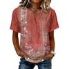Women’s Vintage Floral Print Short Sleeve Cotton Linen Henley Button Front Shirt Casual Loose Fit Blouse Top for Summer
