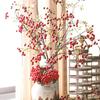 Artificial Berries Stem Foam Berry Pick Branch Ornament Plastic Leaves Holiday Xmas Home Decor 27.56in Red