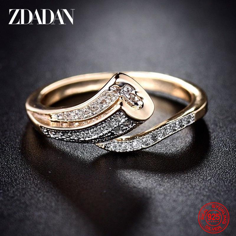 ZDADAN 925 Silver 18K Gold Zircon Rings For Women Fashion Jewelry 6