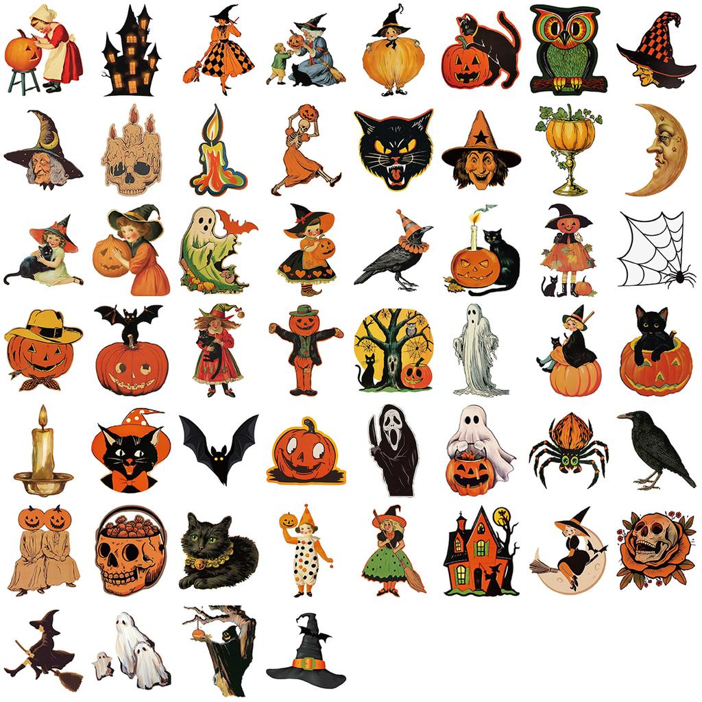 52pcs Halloween Waterproof Stickers Cartoon Graffiti for Phone Laptop Guitar Kids Party Decor Toys
