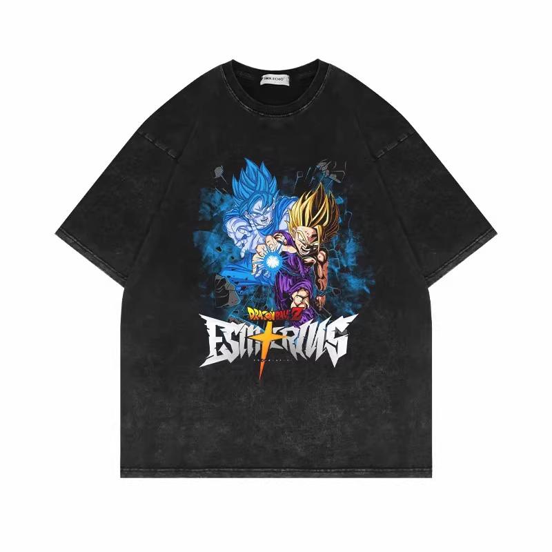 Dragon Ball Z Vegeta Super Saiyan Printed Tshirt Mens and Womens Washed Tshirt High Quality Vintage Cotton Tshirt Tops