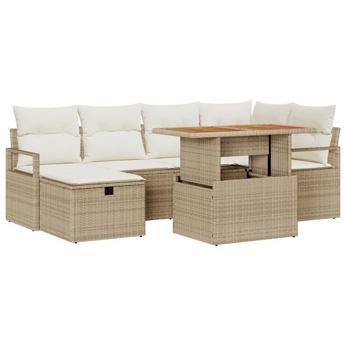 VidaXL Ensemble de 7 pièces de sofa de jardin avec coussins Beige Poly Rattan 3359998