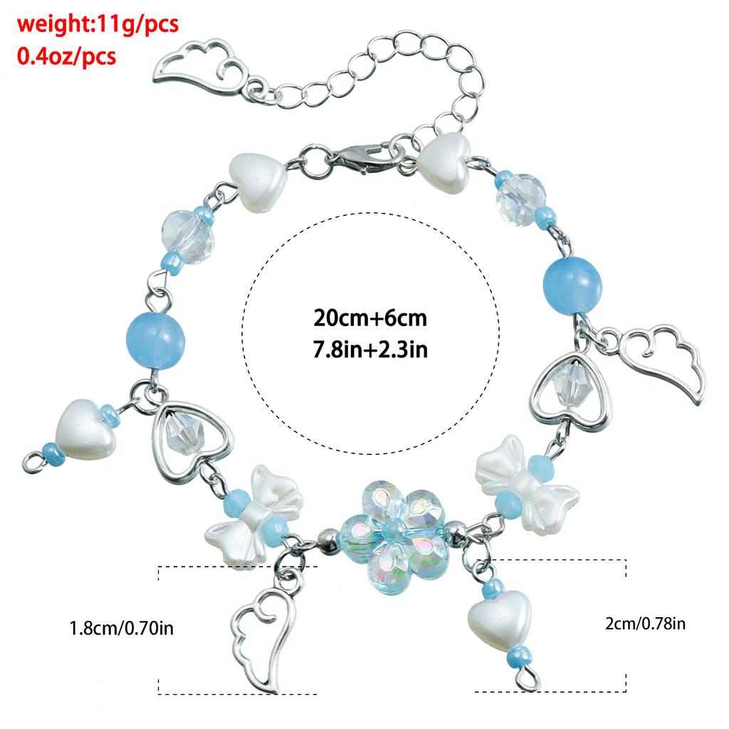 Y2k Bead Bracelet With Women's Countryside Style And Ice Transparency, Colorful Love Bow, Cloud Tassel Bracelet Suitable Parties
