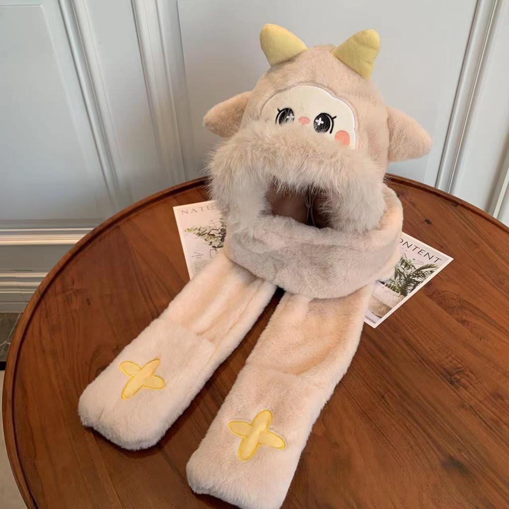 Children's Plush Cartoon Hat, Scarf & Gloves Set - Cozy Autumn/Winter Warmer