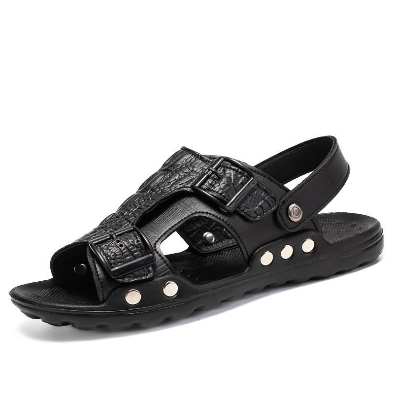 

Летние мужские сандалии с открытым носком, дышащие и удобные пляжные туфли, повседневные универсальные шлепанцы на одной педали для ленивых 39 чёрный