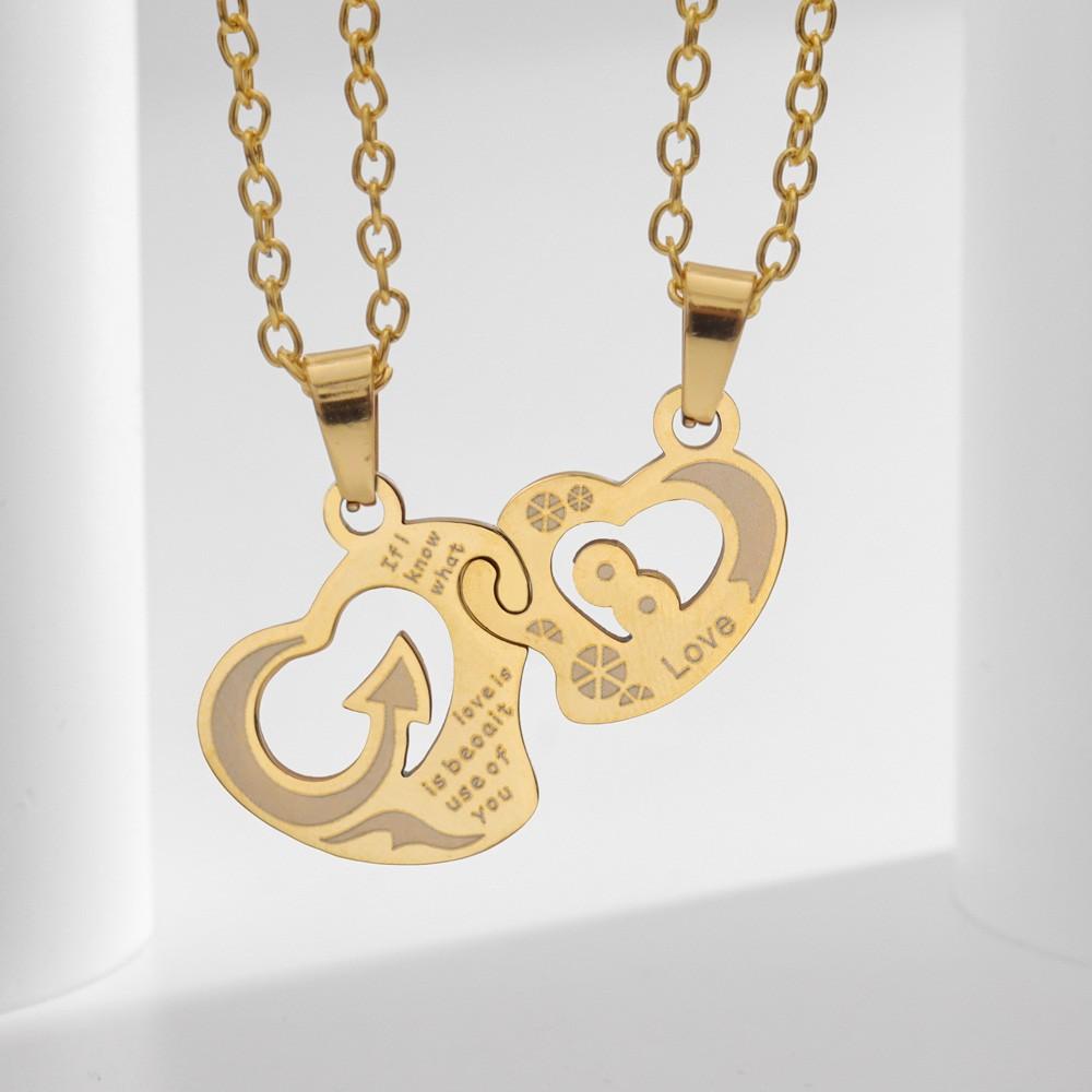 Stainless Steel Heart To Heart Lovers Necklace Christmas Gift Heart Pendant