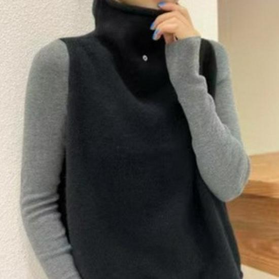 Plus Size Women's Wool Vest - Korean Style High-Neck Knitted Sweater