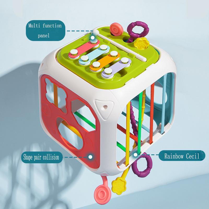 Giocattoli per Bambini a Forma di Classificazione Giocattoli Educativi Montessori per Bambini Cubo Sensoriale Colorato con Elastici per la Motricità Fine