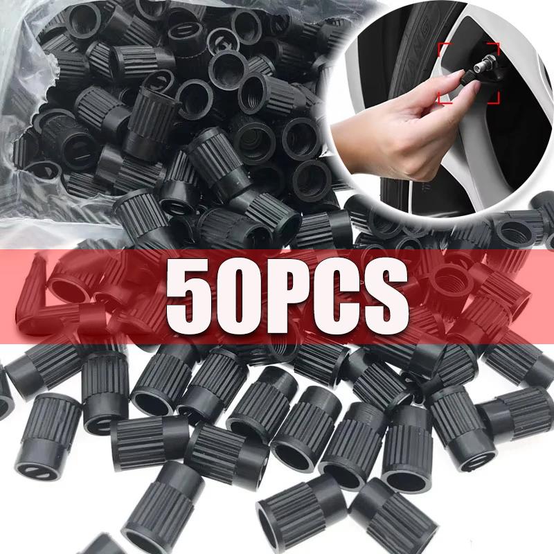 50PCS Plastic Vacuum Tyre Valve Caps Car Tyre Dust Caps Valve Caps with Rubber Seals Universal Type Car Accessories