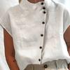 Bouton Coton Décontractée Chemisier Femme Manches Courtes