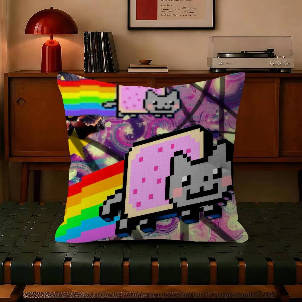 Anime N-Nyan Cat Throw Trendy-style decorative throw pillow cover insert not included fauxembroidery design