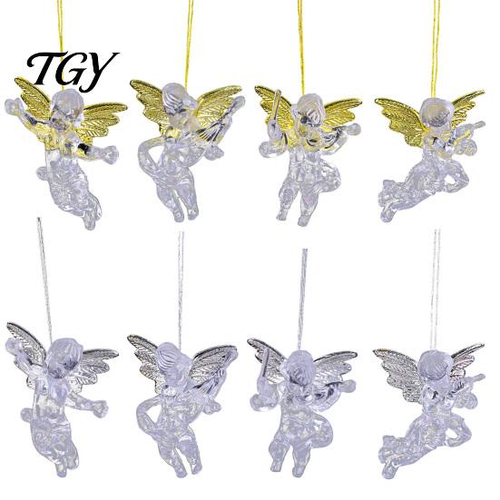 Festive Showcase Hanging Ornaments 4Pcs Winged Angel Ornaments, Clear Figurines, Holiday Party Decor Christmas Tree Decor, Seasonal Home Supplies