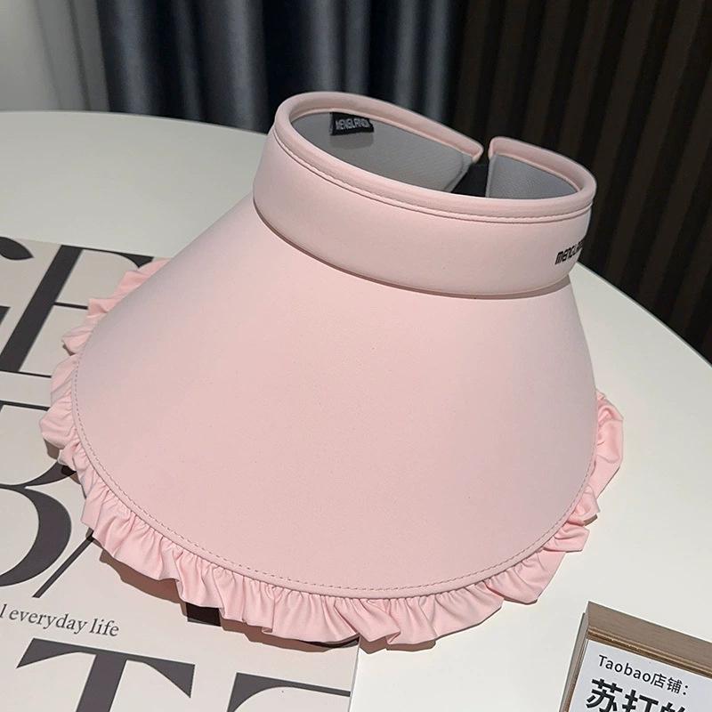 Sweetheart Ice Silk Wide-Brim Lace Sun Hat Breathable Open-Crown Visor With Uv Protection For Travel