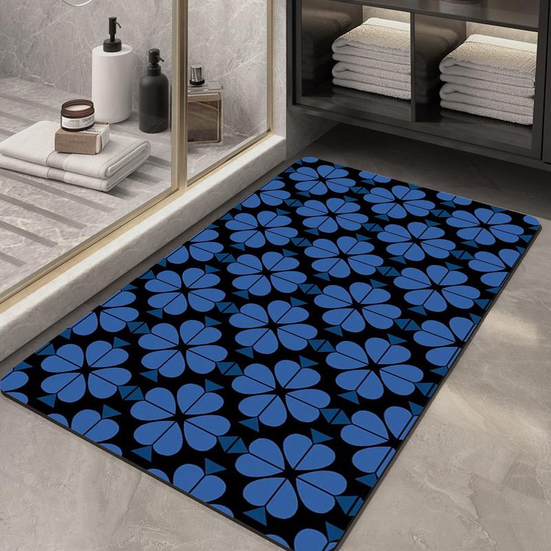 Purple  Green Gradient Geometric Bath Rug Smooth Color Transition 2D Triangle Design Non-Slip Silicone Backing Mat