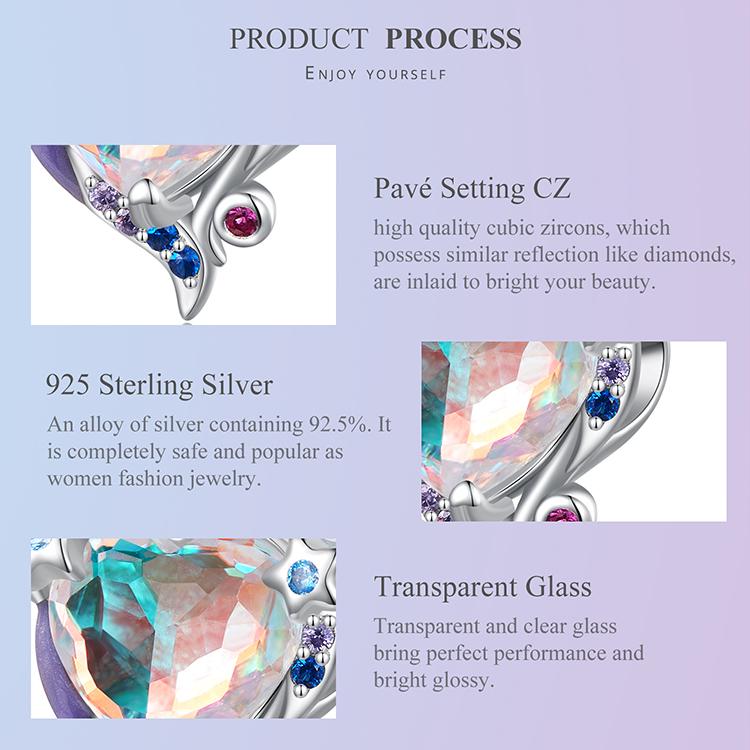 WOSTU Fantasy Series 925 Sterling Silber Einhorn-Charm, mystischer Herz-Anhänger, Planet, Regenbogen-Perlen, passend für Armbänder, Halsketten, DIY-Geschenk