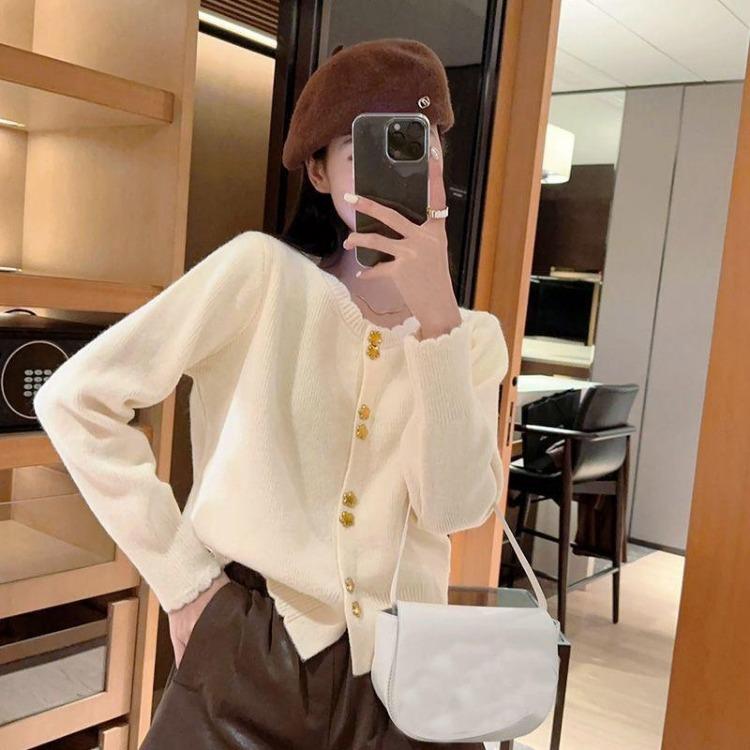Women Knitted Sweater Jacket Retro Soft Cardigan Sweet Top for Autumn Winter