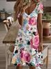 Vneck Shortsleeve Midi Dress Floral Ladies Dress Rose Blossom Print Pattern 3D Premium Printing Durable Fabric Casual and Fashionable Summer Outfi