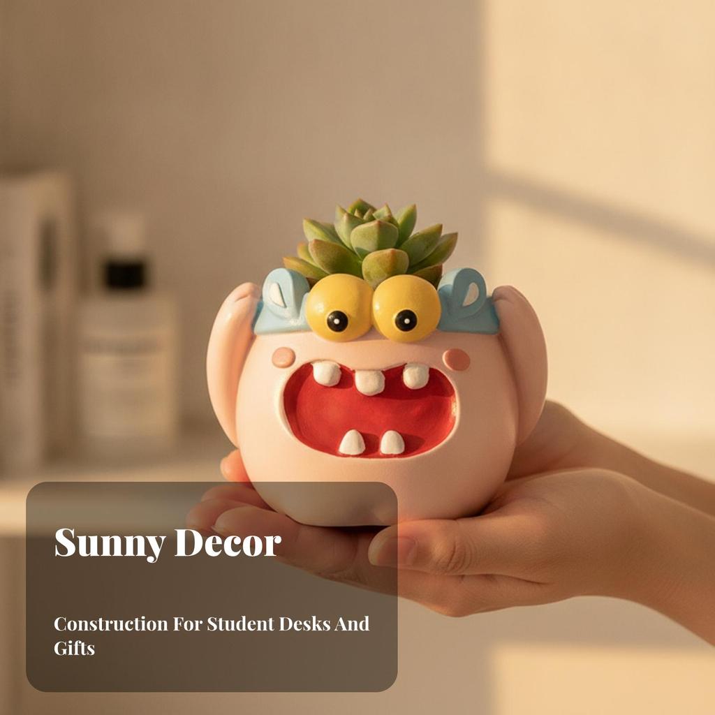 Cartoon Monster Planter Space-Saving Animal Shaped Present-Ready