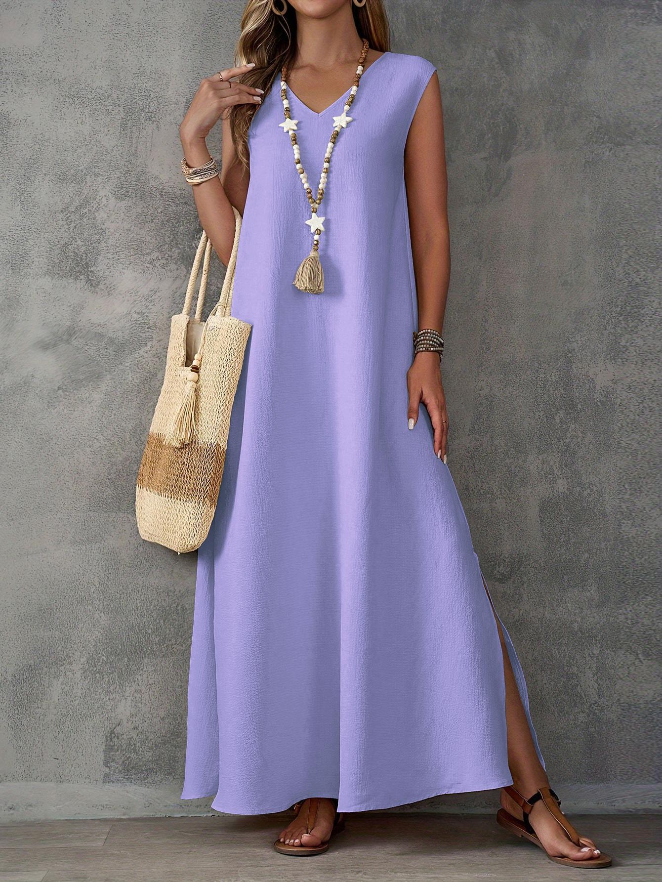 2026 summer new side split dress European and American elegant temperament sleeveless vest dress long dress S