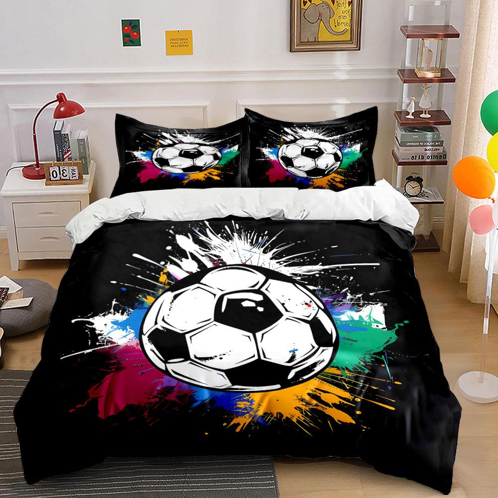 Colorful Soccer Theme Three-Piece Set Multiple Sizes Kid'S And Adults' Bedroom Exquisite 3Pc Bedding Set, Gift