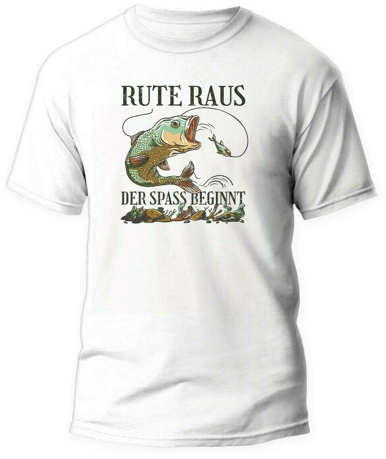 Angler TShirt Rute Raus Der Spaß Beginnt Lustiges Fischer Shirt Mens 100 Cotton Casual Tshirts Loose Top Size S3XL S