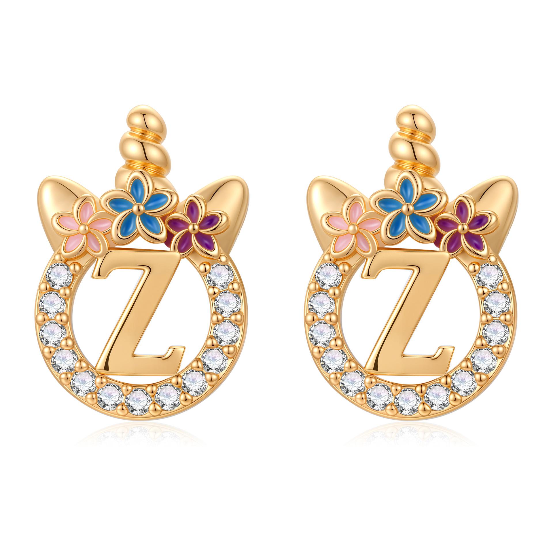 

Women s Earrings with Geometric English Letters Unicorn Design, and Zircon Setting SF1011 SF1011-Z
