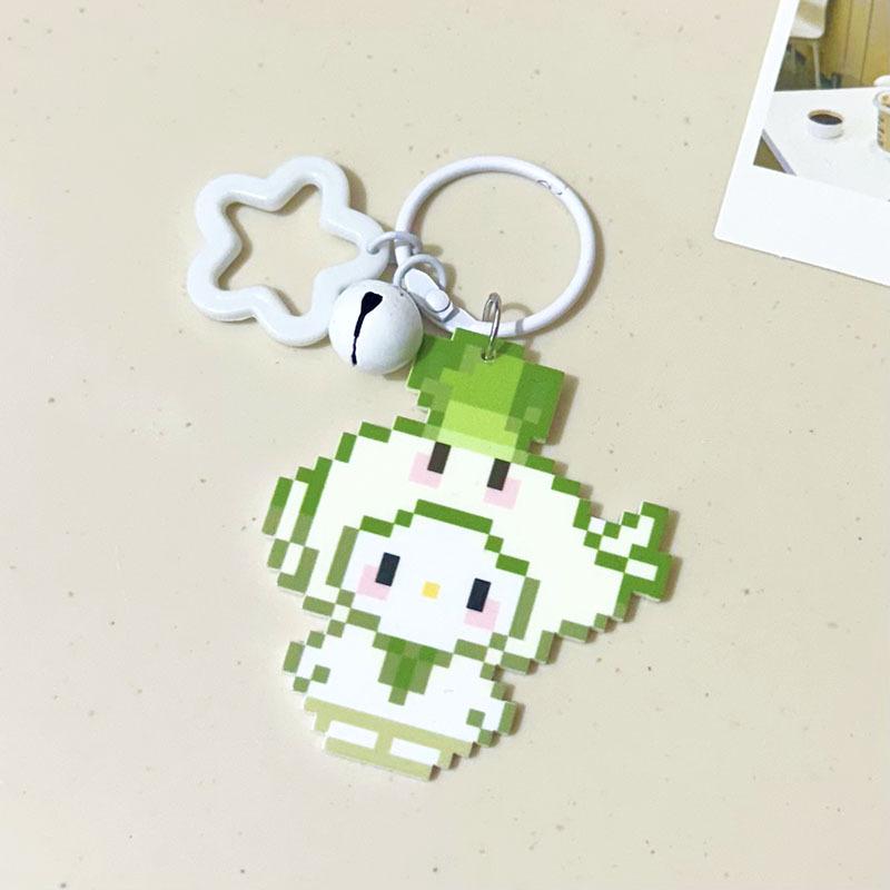2Pcs Cute Pixel Style Sanrio Hello Kitty Bell Star Keychain Pendant Girl Phone Chain Ccd Camera Charm Accessories Keyring Gifts