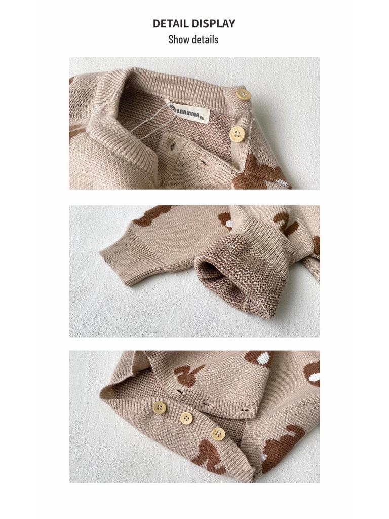 Baby Bunny Sweater Romper Set with Wool Pom-Pom Hat - Unisex, Long Sleeve