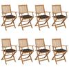 Chaises pliables de jardin lot de 8 avec coussins Bois d'acacia