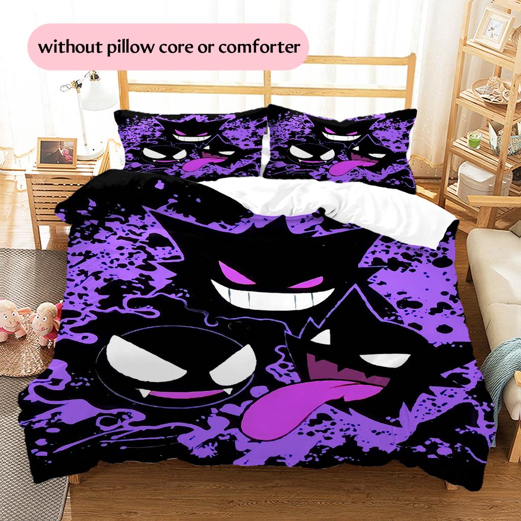 Gengar Pokémon Pattern Bedding Home Decoration Birthday Gift (1 * Duvet Cover + 2 * Pillowcase, Without Core)